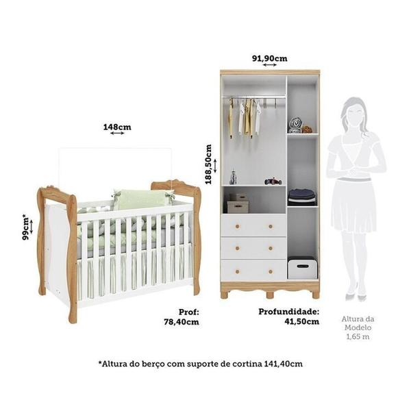 Imagem de Quarto de Bebê Guarda-roupa 3 Portas com Janelas e Berço Minicama 100% Mdf Aurora Espresso Móveis