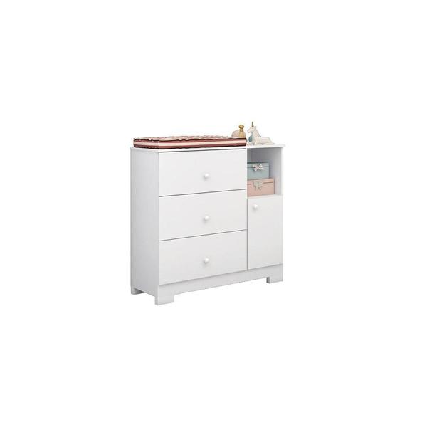 Imagem de Quarto de Bebê Guarda-roupa 3 Portas Cômoda 3 Gavetas 1 Porta Flofy Branco