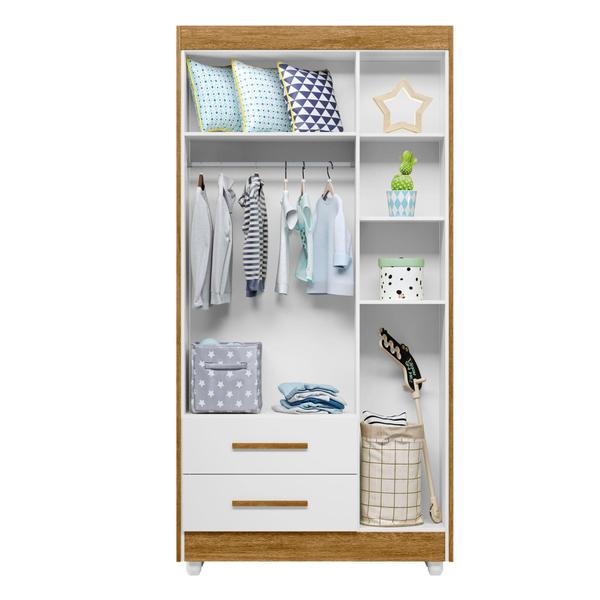 Imagem de Quarto de Bebê Guarda Roupa 3 Portas e Cômoda 100% MDF Nina Amadeirado/Branco