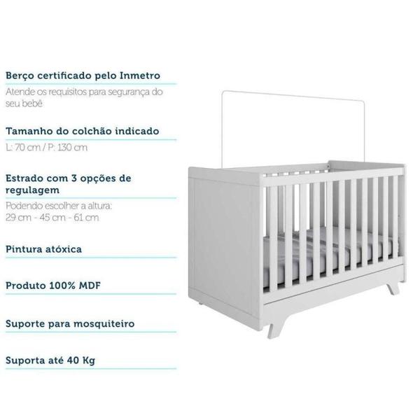 Imagem de Quarto de Bebê Guarda Roupa 4 Portas 3 Gavetas Berço Retrô Móveis Peroba Branco Brilho