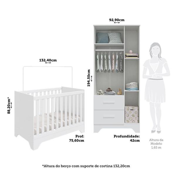 Imagem de Quarto de Bebê Guarda Roupa com Janela e Berço 3 em 1 100 MDF Popy  Móveis Peroba