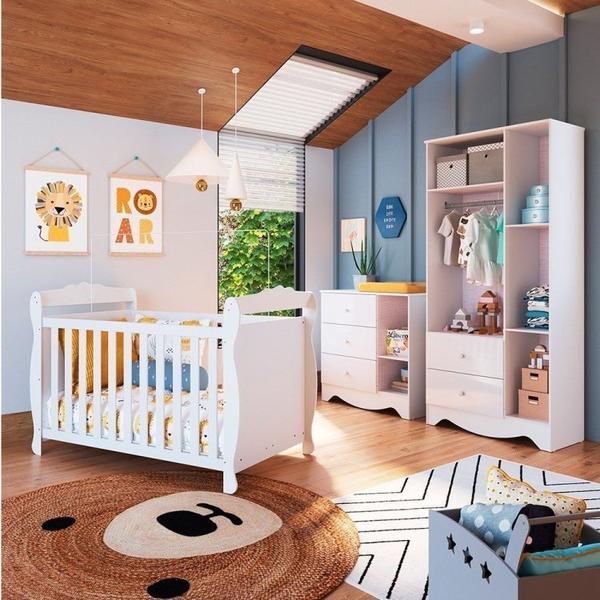 Imagem de Quarto de Bebê Guarda Roupa Cômoda com Janelas Losango e Berço Americano Cocada Yescasa