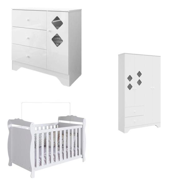 Quarto de Bebê Guarda Roupa Cômoda e Berço Cocada 100% MDF Espresso Móveis Branco Brilho Imagem de Quarto de Bebê Guarda Roupa Cômoda e Berço Cocada 100% MDF Espresso Móveis Branco Brilho