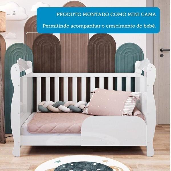 Imagem de Quarto de Bebê Guarda Roupas 3 Portas com Janelas e Berço Mini Cama 100% Mdf Aurora Espresso Móveis Branco Brilho