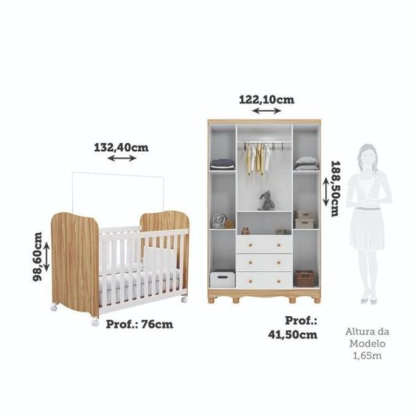 Imagem de Quarto de Bebê Guarda Roupas 4 Ptas 3 Gavetas e Berço 100% MDF Lana Espresso Móveis