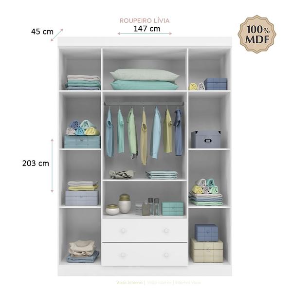 Imagem de Quarto de Bebê Lívia Phoenix Baby Roupeiro e Cômoda Branco