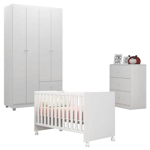 Imagem de Quarto De Bebê Louise 4 Portas Com Berço Doce Sonho 100 Rodízio Branco Brilho - Ajl