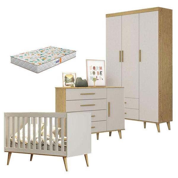 Imagem de Quarto de Bebê Ludmila Off White Bétula com Colchão Gazin - Carolina Baby