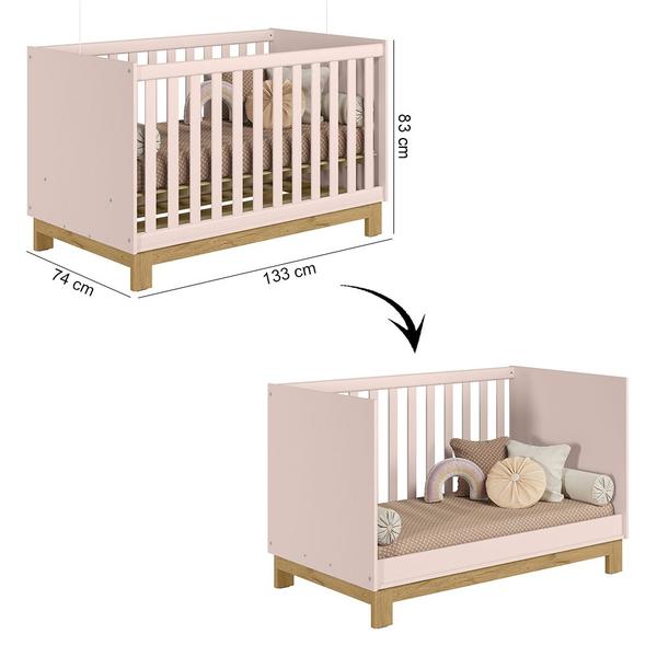 Imagem de Quarto de Bebê Qencanto Slim com Cômoda 4355 e Berço Mini Cama 4315 Qmovi Rosa Acetinado