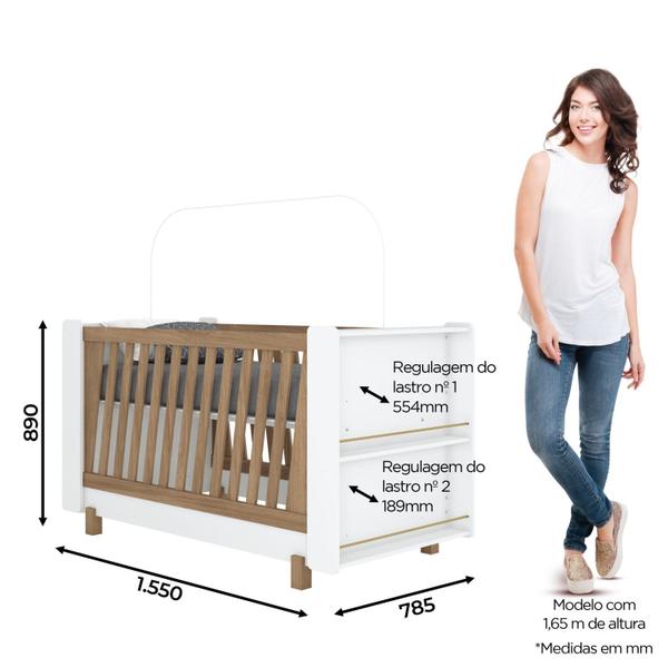 Imagem de Quarto de Bebê Retrô com Berço Cômoda e Guarda Roupa 100% Mdf Zara Yescasa Branco/Nature