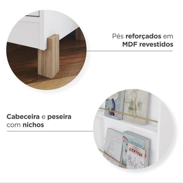 Imagem de Quarto de Bebê Retrô com Berço Cômoda e Guarda Roupa 100% Mdf Zara Yescasa Branco/Nature