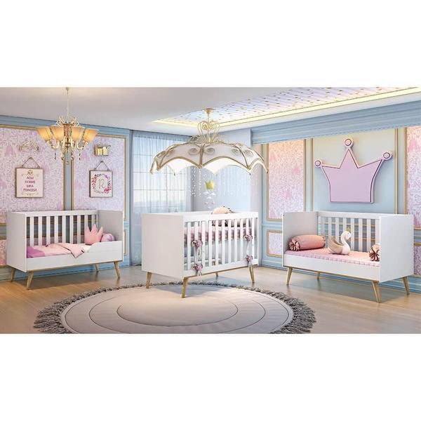 Imagem de Quarto de Bebê Retrô Guarda Roupa 3 Portas Lorena Cômoda Infantil Berço 3 em 1 Ludmila Branco Carolina Baby