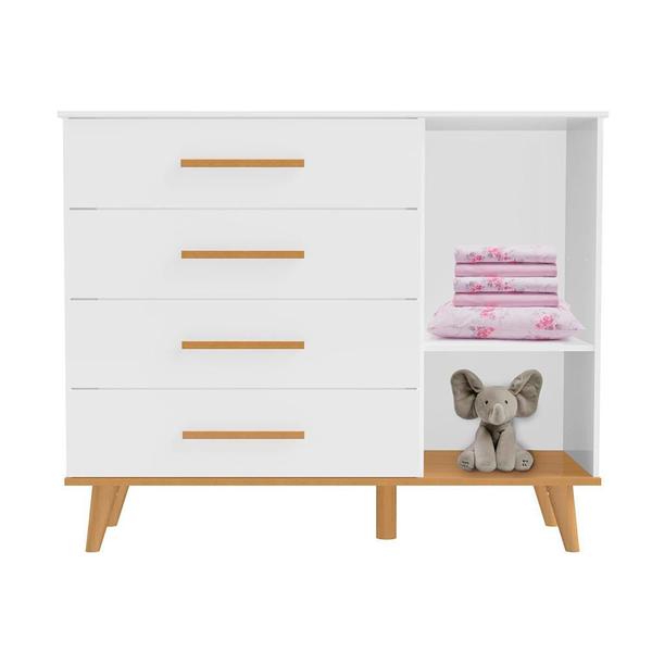 Imagem de Quarto de Bebê Retrô Lorena Berço 3 em 1 Ludmila Guarda Roupa 3 Portas Cômoda Infantil com Porta Branco Carolina Baby