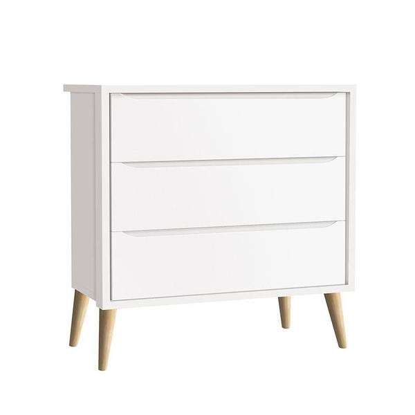 Imagem de Quarto de Bebê Theo 2 Portas com Cômoda Gaveteiro Branco Acetinado Pés Madeira Natural - Reller