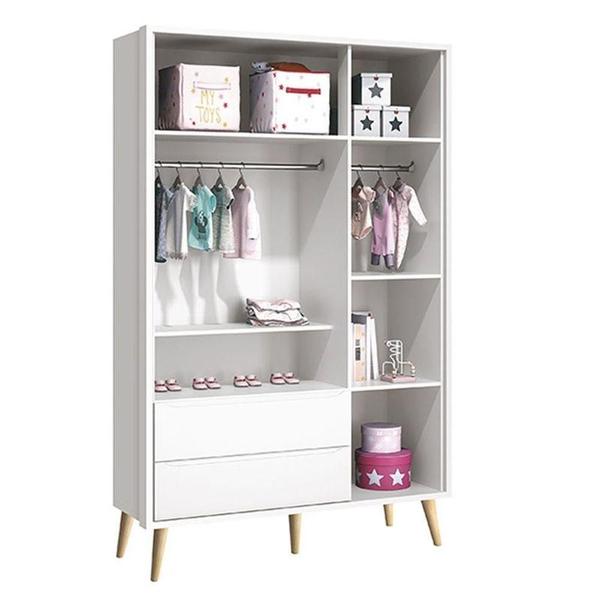 Imagem de Quarto De Bebê Theo 3 Portas Com Colchão E Cômoda Branco Acetinado Pés Madeira Natural - Reller