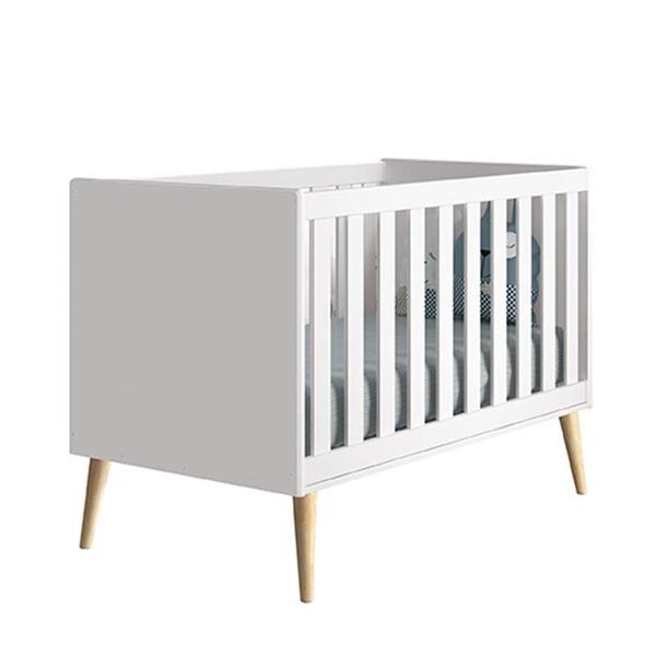 Imagem de Quarto de Bebê Theo 3 Portas com Colchão e Cômoda Branco Acetinado Pés Madeira Natural - Reller