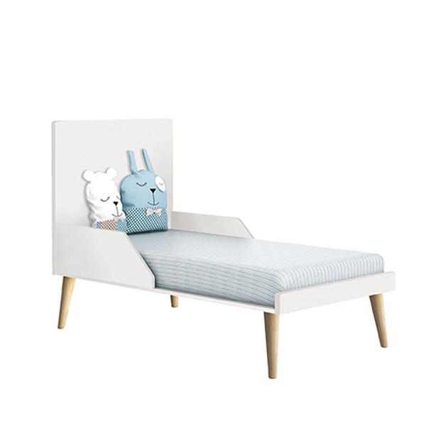 Imagem de Quarto de Bebê Theo 3 Portas com Colchão e Cômoda Gaveteiro Branco Acetinado Pés Madeira Natural - Reller