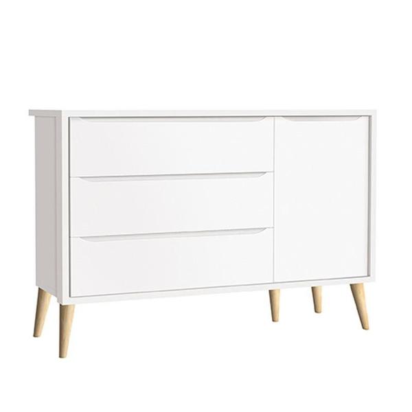 Imagem de Quarto de Bebê Theo 3 Portas com Cômoda Branco Acetinado Pés Madeira Natural - Reller