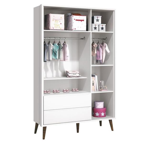 Imagem de Quarto de Bebê Theo 3 Portas com Cômoda com Porta Branco Acetinado com Pés Amadeirado - Reller