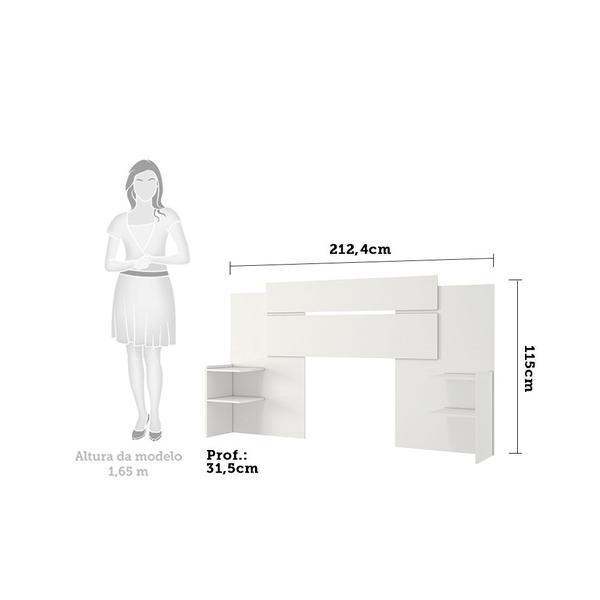 Imagem de Quarto de Casal com Guarda Roupas com Espelho Clara e Cabeceira Extensível Mila Panan Branco