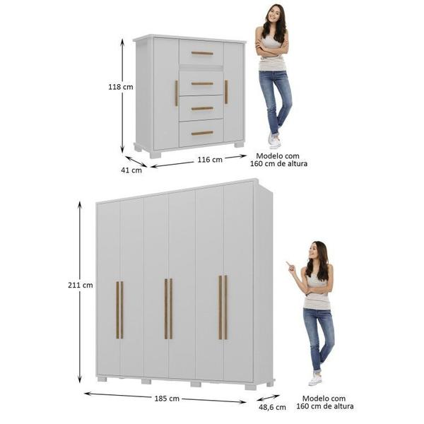 Imagem de Quarto de Casal Completo Guarda Roupa 6 Portas 3 Gavetas com Cômoda Branco