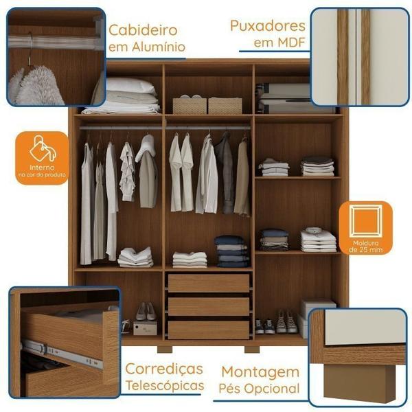 Imagem de Quarto de Casal Completo Guarda Roupa 6 Portas 3 Gavetas com Cômoda Cinamomo/Off White