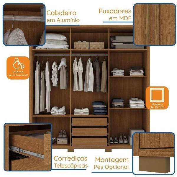 Imagem de Quarto de Casal Completo Guarda Roupa 6 Portas 3 Gavetas com Cômoda Cinamomo