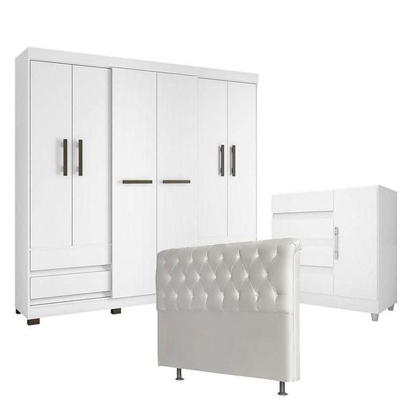 Imagem de Quarto de Casal Guarda Roupa 2264 Cômoda 8000 Cabeceira Emilia 140 cm Branco  Araplac