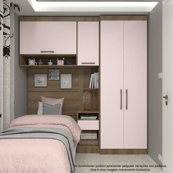 Quarto de Solteiro com Guarda Roupas Mesa de Cabeceira e Nicho Paris Luciane Móveis - Kit Quarto de Solteiro com Guarda Roupas Mesa de Cabeceira e Nicho Paris Luciane Móveis - Kit