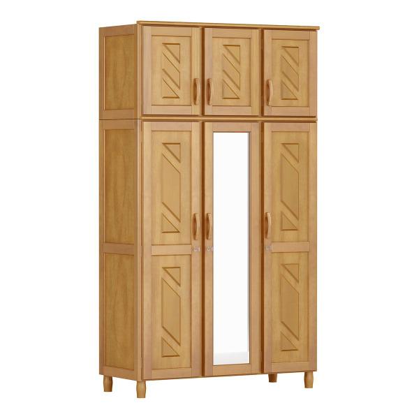 Imagem de Quarto de Solteiro Grécia: Guarda-Roupa 6 Portas Espelho Cama Cômoda 6 Gavetas Madeira Pinus Mel - Cavazotto