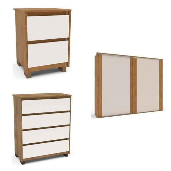 Quarto Guarda-Roupa 2 Portas Cômoda 4 Gavetas 2 Mesas de Cabeceira 2 Gavetas Freijó/Off White - Politorno Imagem de Quarto Guarda-Roupa 2 Portas Cômoda 4 Gavetas 2 Mesas de Cabeceira 2 Gavetas Freijó/Off White