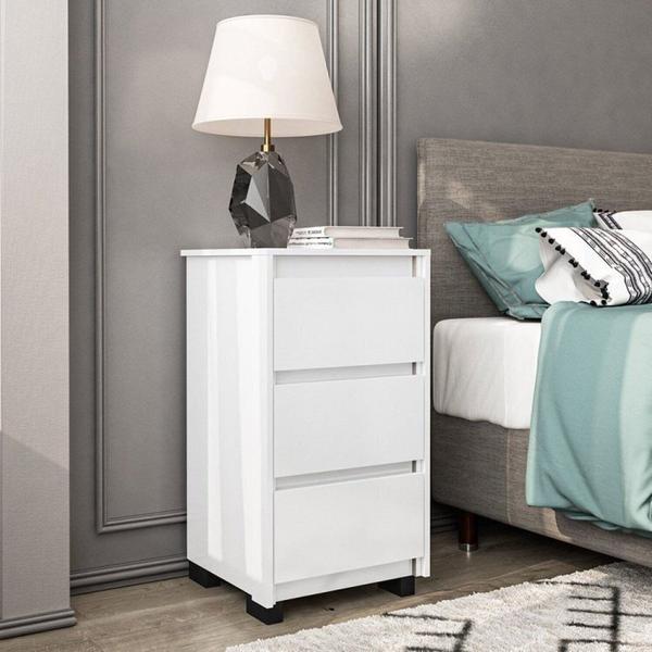 Imagem de Quarto Guarda-Roupa 3 Portas Cômoda 4 Gavetas 1 Porta 1 Mesa de Cabeceira 3 Gavetas Branco