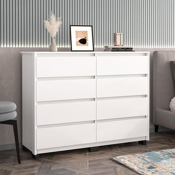 Imagem de Quarto Guarda-Roupa 3 Portas Cômoda 8 Gavetas Mesa de Cabeceira 3 Gavetas Branco