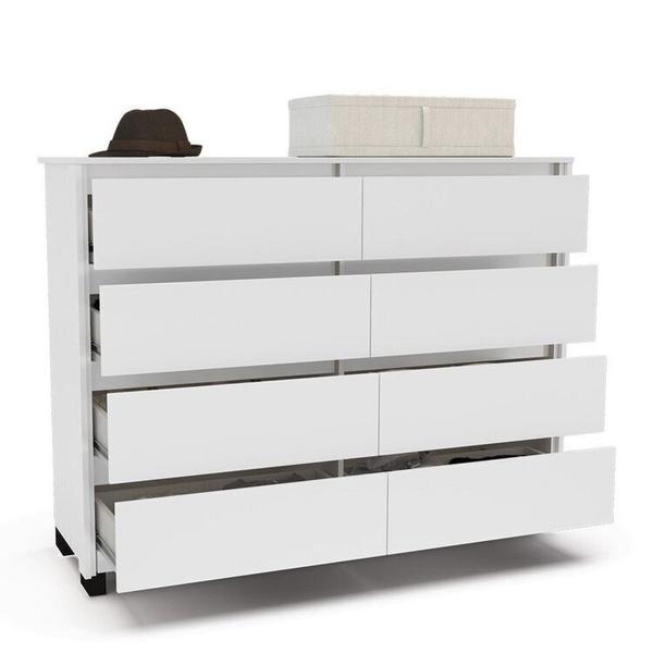 Imagem de Quarto Guarda-Roupa 3 Portas Cômoda 8 Gavetas Mesa de Cabeceira 3 Gavetas Branco