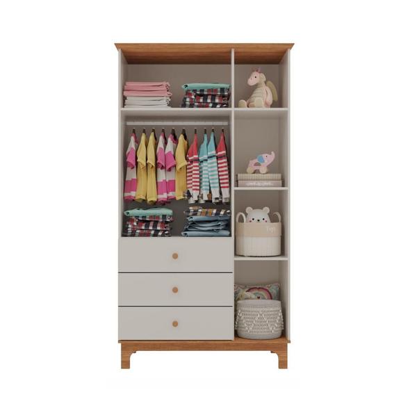 Imagem de Quarto Infantil Antonella Roupeiro 3p Cômoda Berço Off White/Caramelo Móveis Canaã