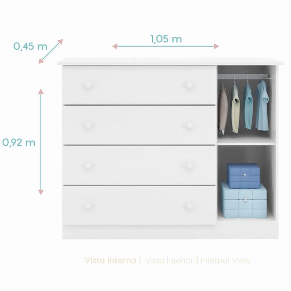 Imagem de Quarto Infantil Bebê Lís Cômoda E Guarda Roupa Branco