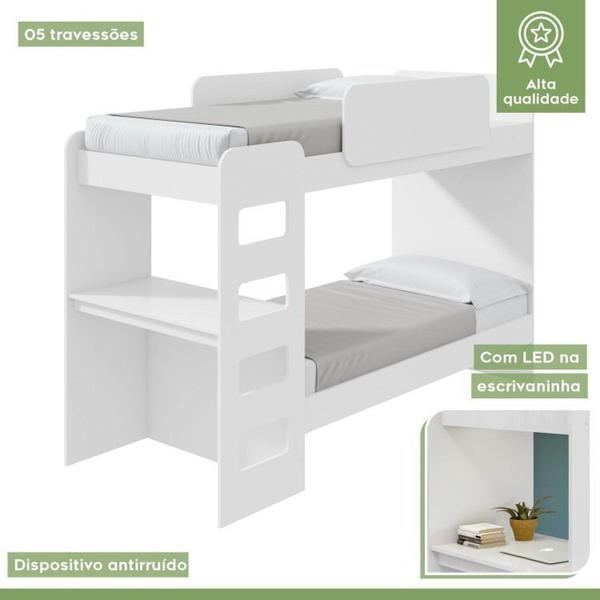 Imagem de Quarto Infantil Beliche Olga com Cômoda e Mesa de Cabeceira Baião Branco