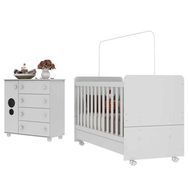 Imagem de Quarto Infantil Berço com Colchão Incluso e Cômoda Multimóveis Pimpolho FG3570 Branco