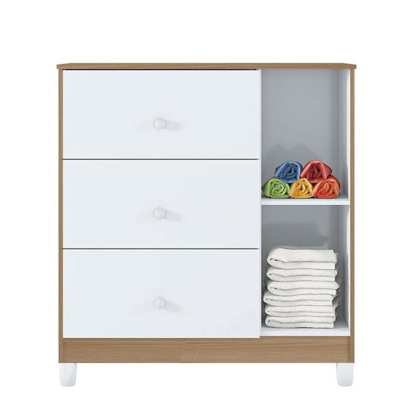 Imagem de Quarto Infantil Berço, Cômoda e Guarda Roupa Lolly 3 Portas Branco / Almendra