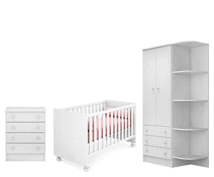 Imagem de Quarto Infantil Berço Mini Cama Americano Branco - FdECOR