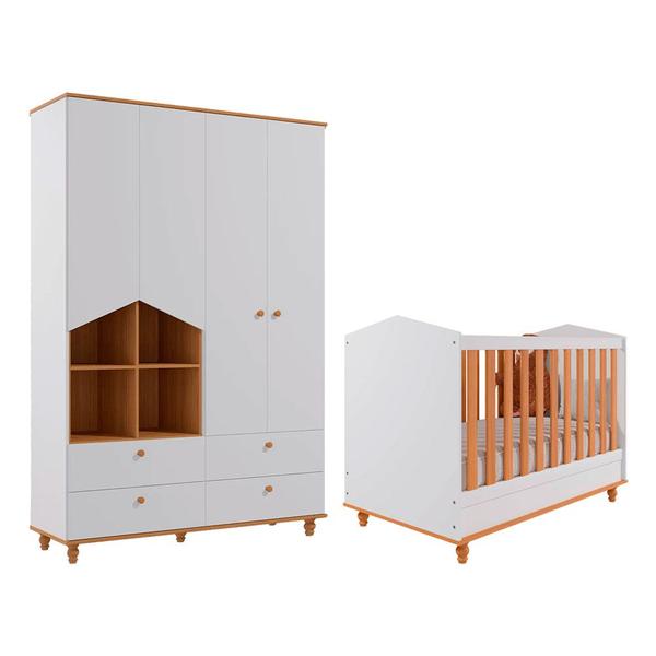 Imagem de Quarto Infantil Berço sem Colchão + Guarda Roupas Branco/Nature - Permóbili Baby