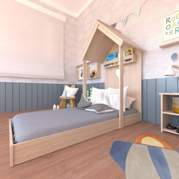 Imagem de Quarto Infantil Cama Banqueta 2 Nicho e Prateleira Bramov Móveis Geneve