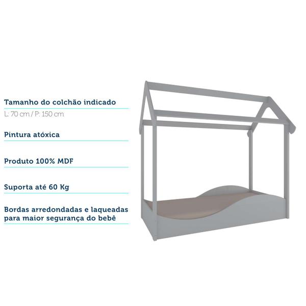 Imagem de Quarto infantil Cama montessoriano e Cômoda Uli Móveis Peroba Branco/Cinza 