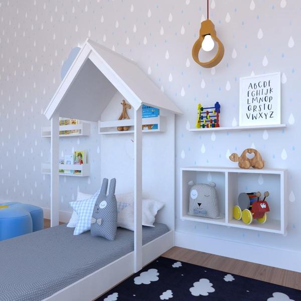 Imagem de Quarto Infantil Cama Nicho Prateleira e Revisteiros Bramov Móveis Branco