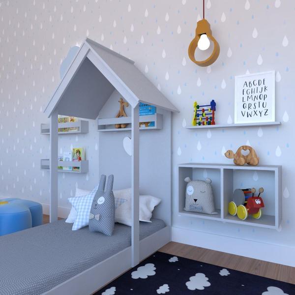 Imagem de Quarto Infantil Cama Nicho Prateleira e Revisteiros Bramov Móveis Cinza Cristal