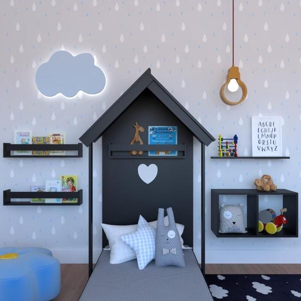 Imagem de Quarto Infantil Cama Nicho Prateleira e Revisteiros Bramov Móveis Preto