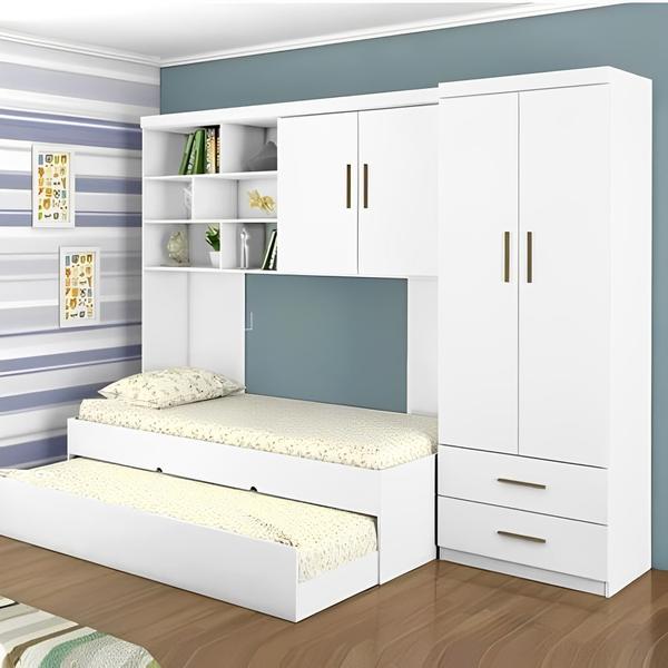 Imagem de Quarto Infantil Chiara Guarda Roupa De 2 Portas + Modulo Aéreo + Cama + Auxiliar - Phoenix