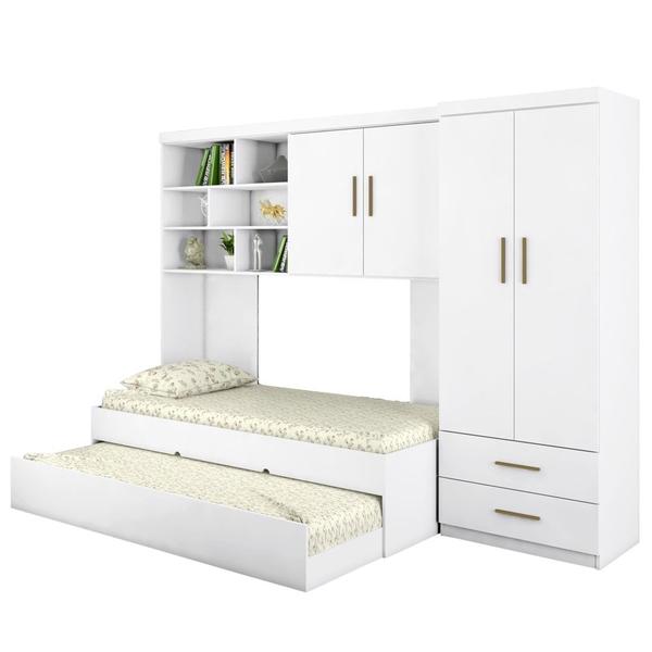 Imagem de Quarto Infantil Chiara Guarda Roupa e Aéreo 2 Portas com Cama e Auxiliar Branco - Phoenix