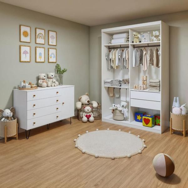 Imagem de Quarto Infantil Closet Marisol com Cômoda 1 Porta 4 Gavetas Aurora Branco