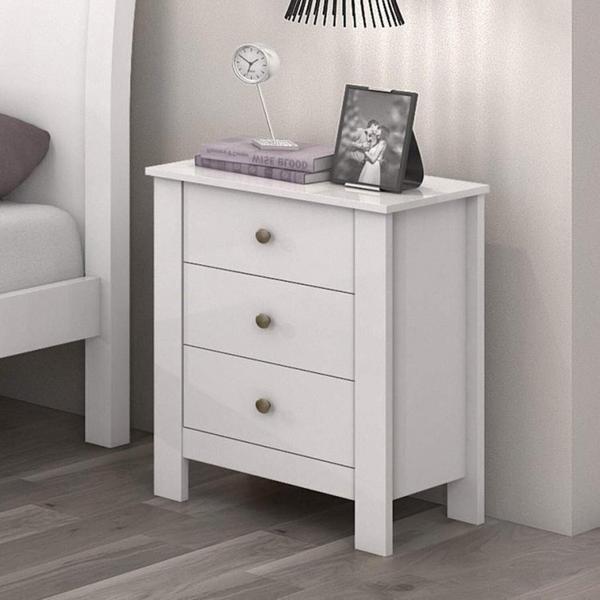 Imagem de Quarto Infantil com 2 Camas de Solteiro Loop e 1 Mesa de Cabeceira Maggiore Branco